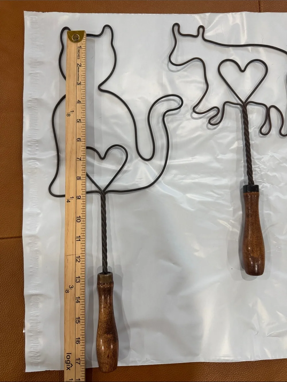 Vintage Lot of 3 Wire Rug Beaters Cat Cow Sheep Wood Handles Farmhouse Decor